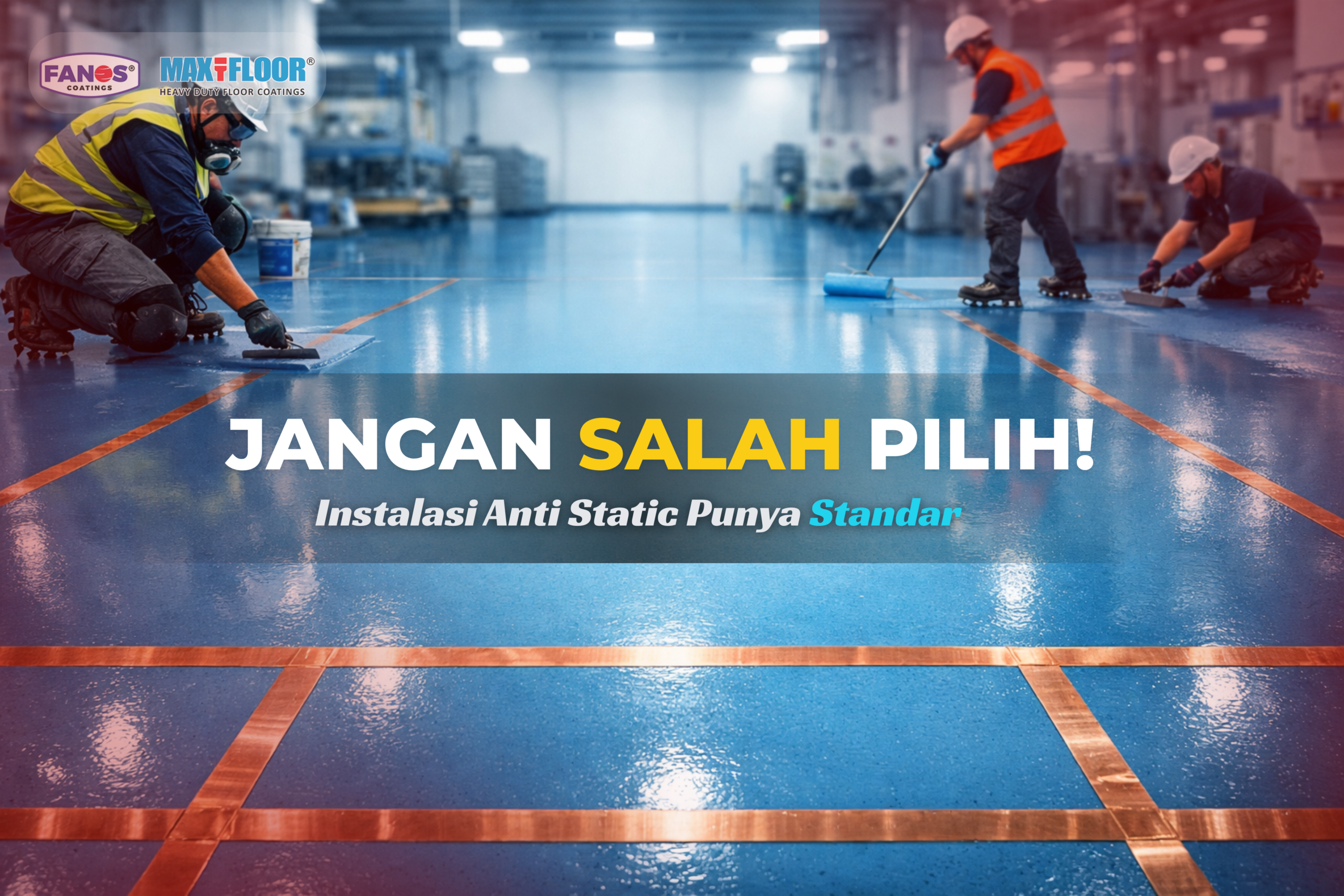 Proses pengaplikasian epoxy antistatic dengan sistem copper tape untuk lantai industri elektronik