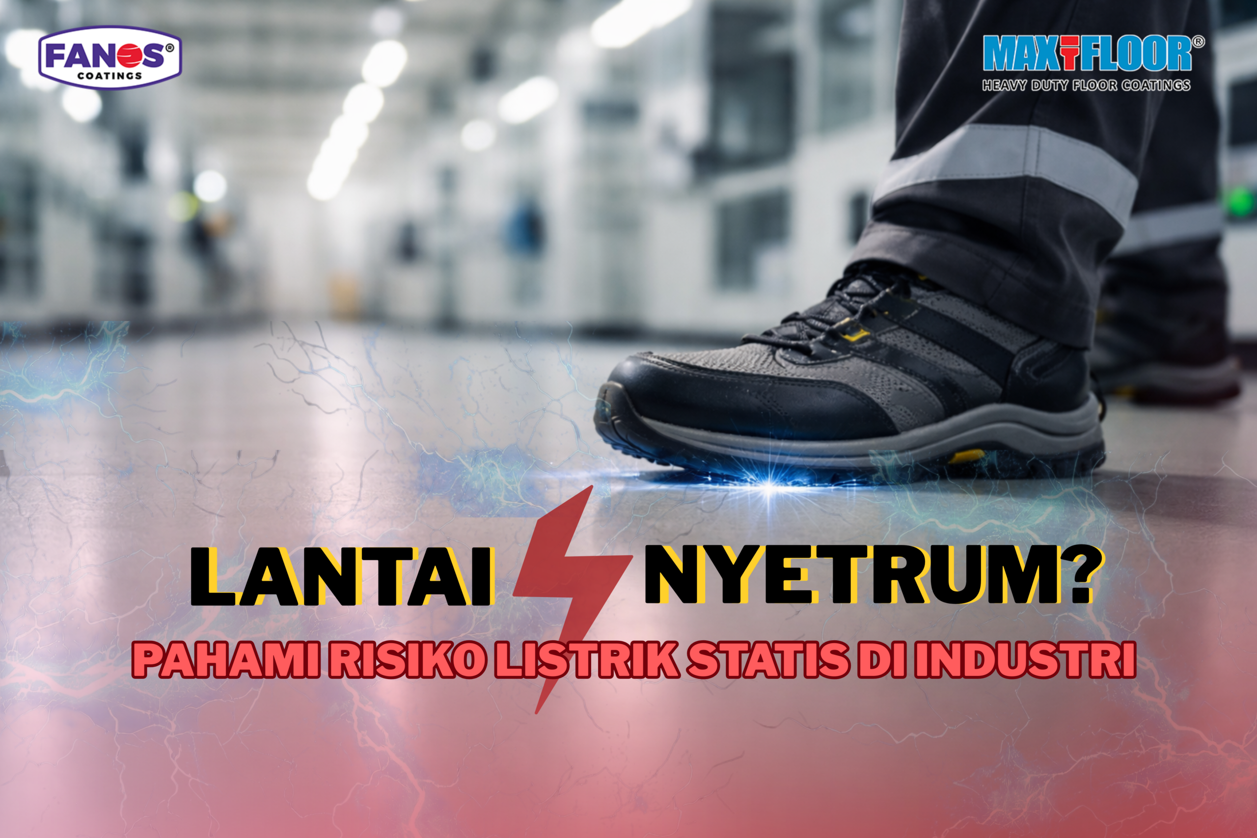 Proses perpindahan elektron penyebab listrik statis saat terjadi gesekan antara sol sepatu dan lantai industri.